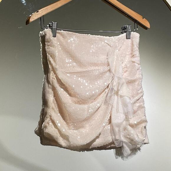 Cream Sequined Ruffled Skirt - Picture 3 of 5